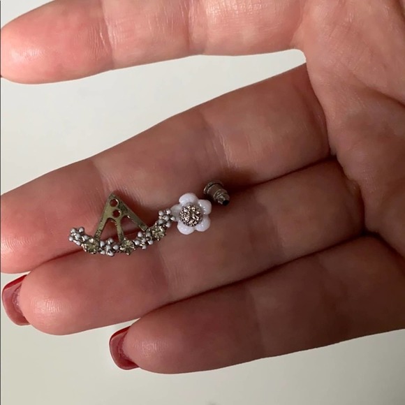 Trendy Silver Daisy Jeweled Cuff Earrings - Picture 5 of 6